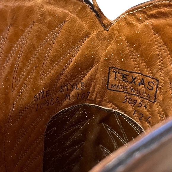 TEXAS| Vintage Leather Men’s Cowboy boots EUC SZ 10.5 Brown Leather, Made In USA - Picture 16 of 16